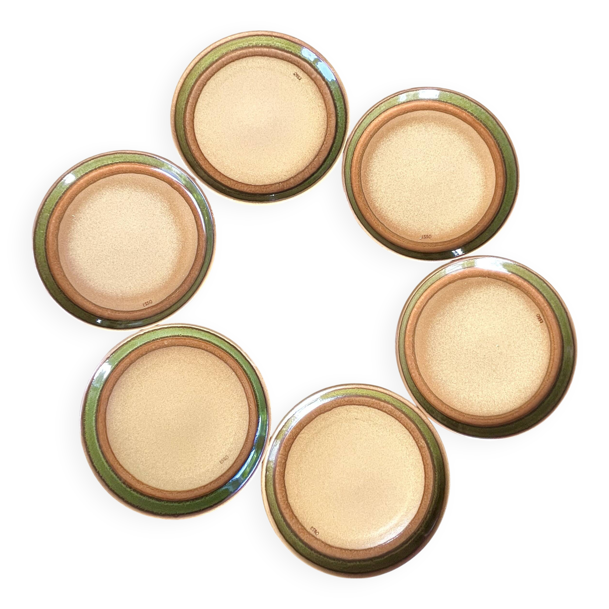 6 assiettes à dessert en grès 1970