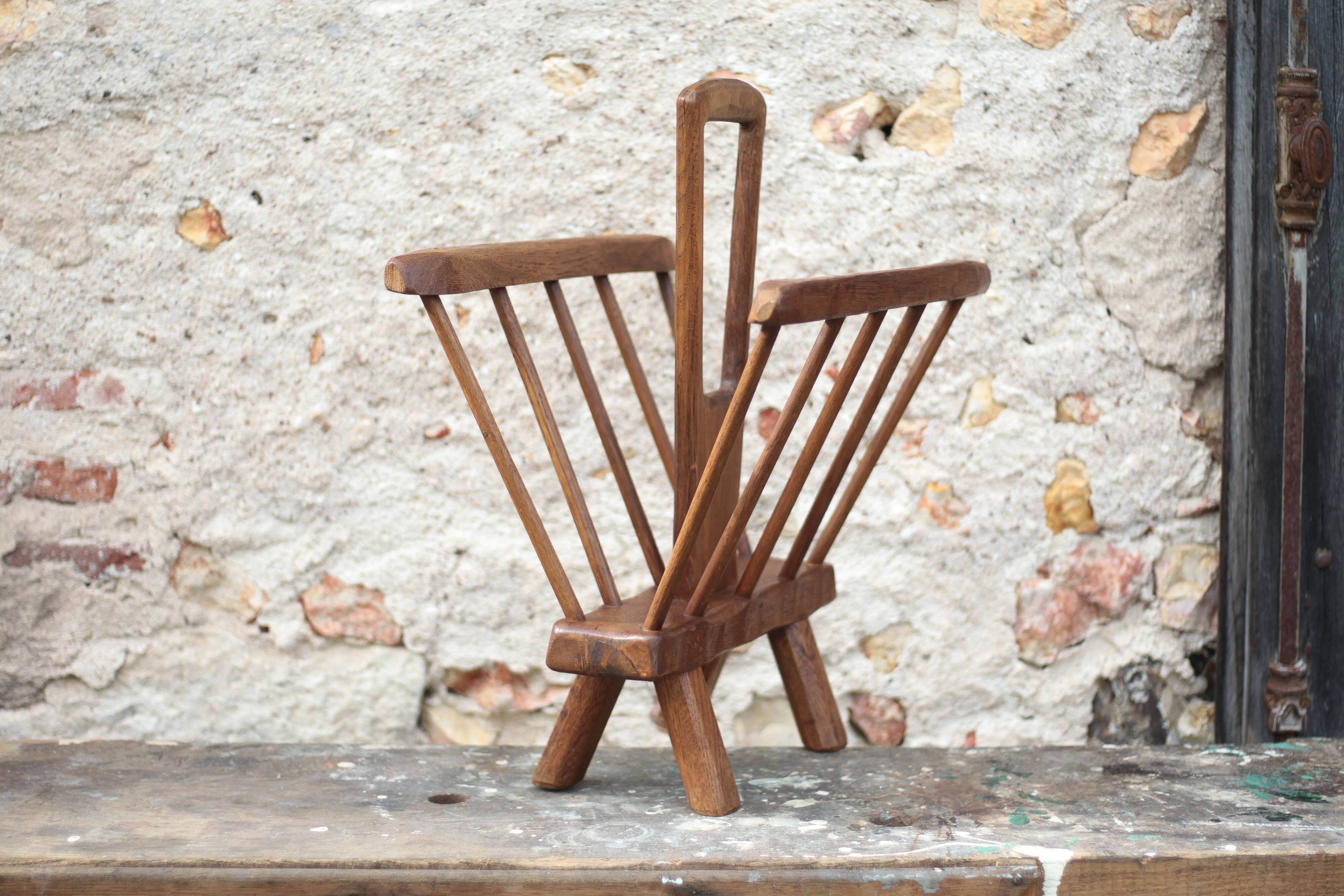 Vintage brutalist wooden magazine rack, magazine holder, newspaper, magazine.