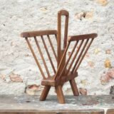 Vintage brutalist wooden magazine rack, magazine holder, newspaper, magazine.