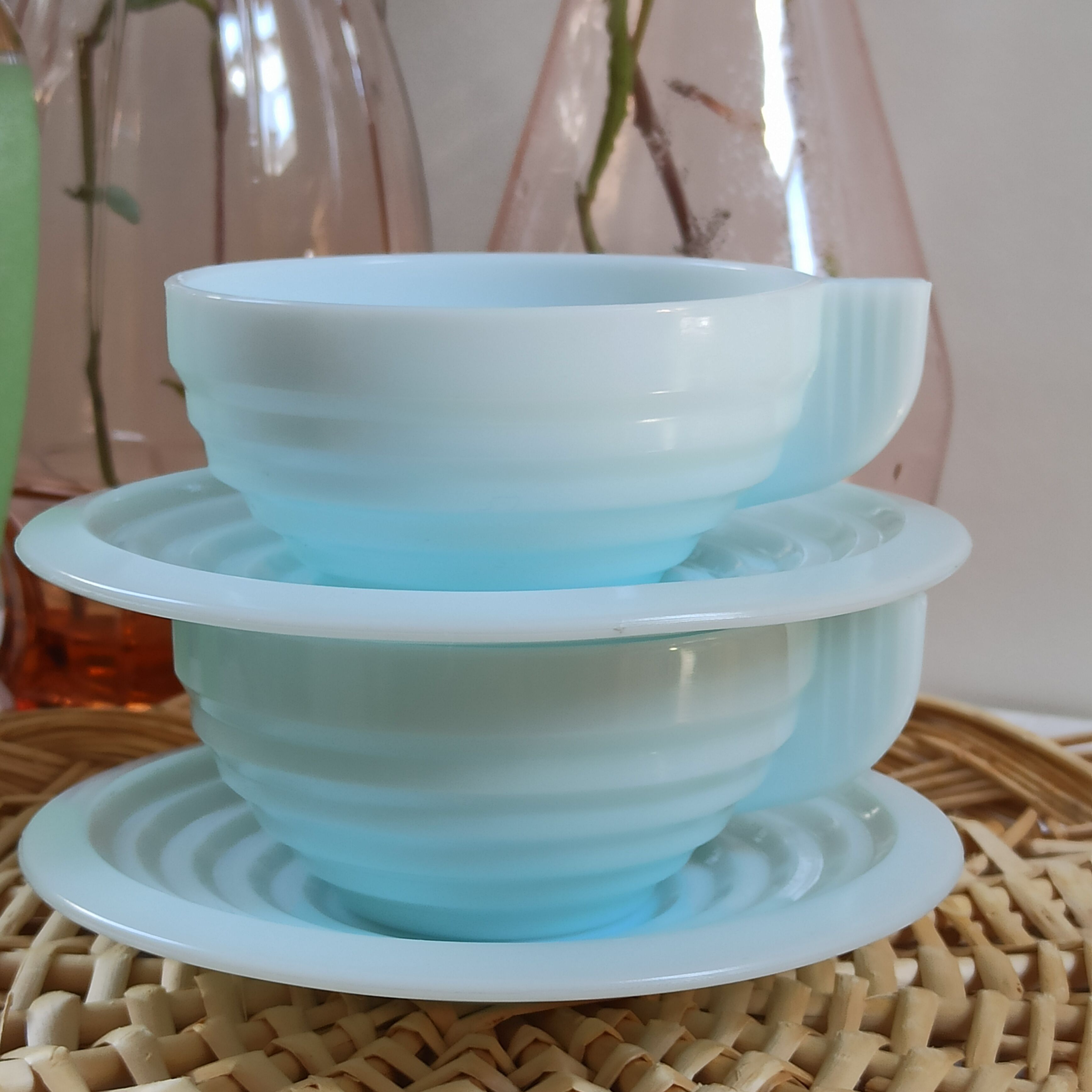 Art Deco blue opaline cups