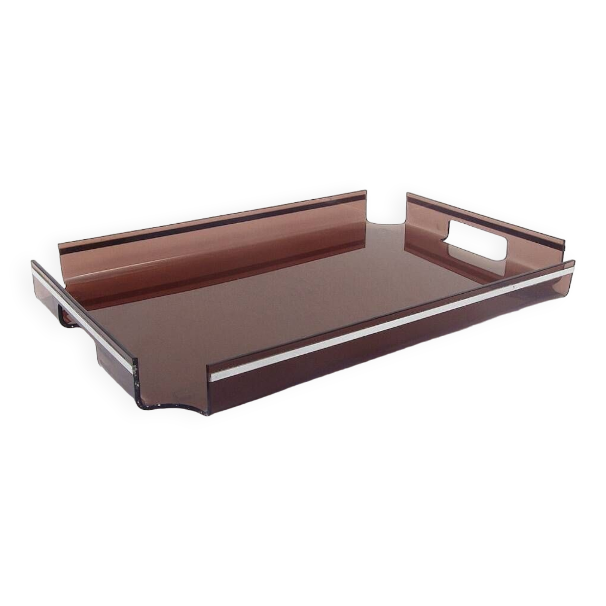 Plateau design 1970 en plexiglas fumé