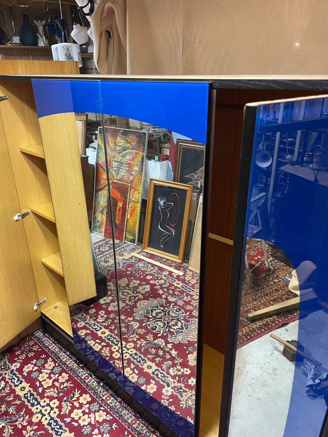 Vintage blue mirror wardrobe from the 70s.