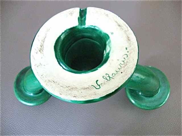 Pair of vintage green ceramic candlesticks
