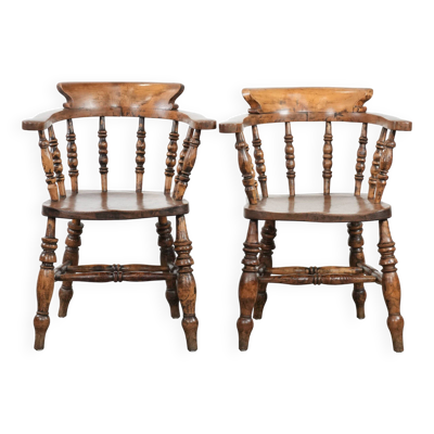 Ensemble de 2 chaises de capitaine anglaises/chaise de bureau antiques du 19ème siècle