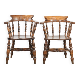 Set of 2 antique English captain's chairs/desk chairs from the 19th century