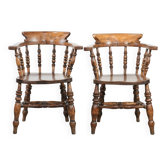 Set of 2 antique English captain's chairs/desk chairs from the 19th century