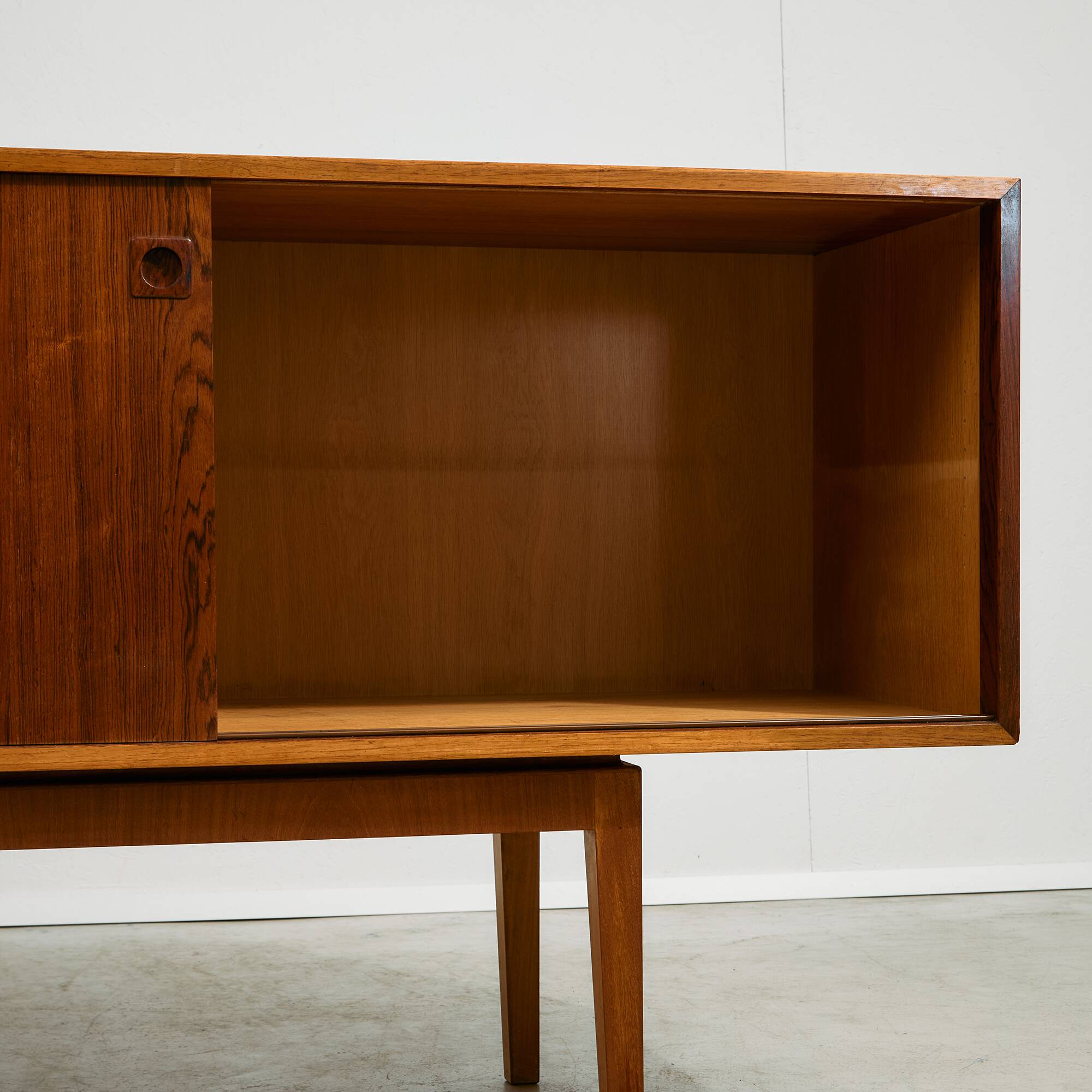 Rosewood and Teak Low Sideboard with Sliding Doors, 1960s