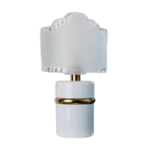 Vintage Murano glass table lamp – white, gold metal base, frosted glass shade – Italy 1980s