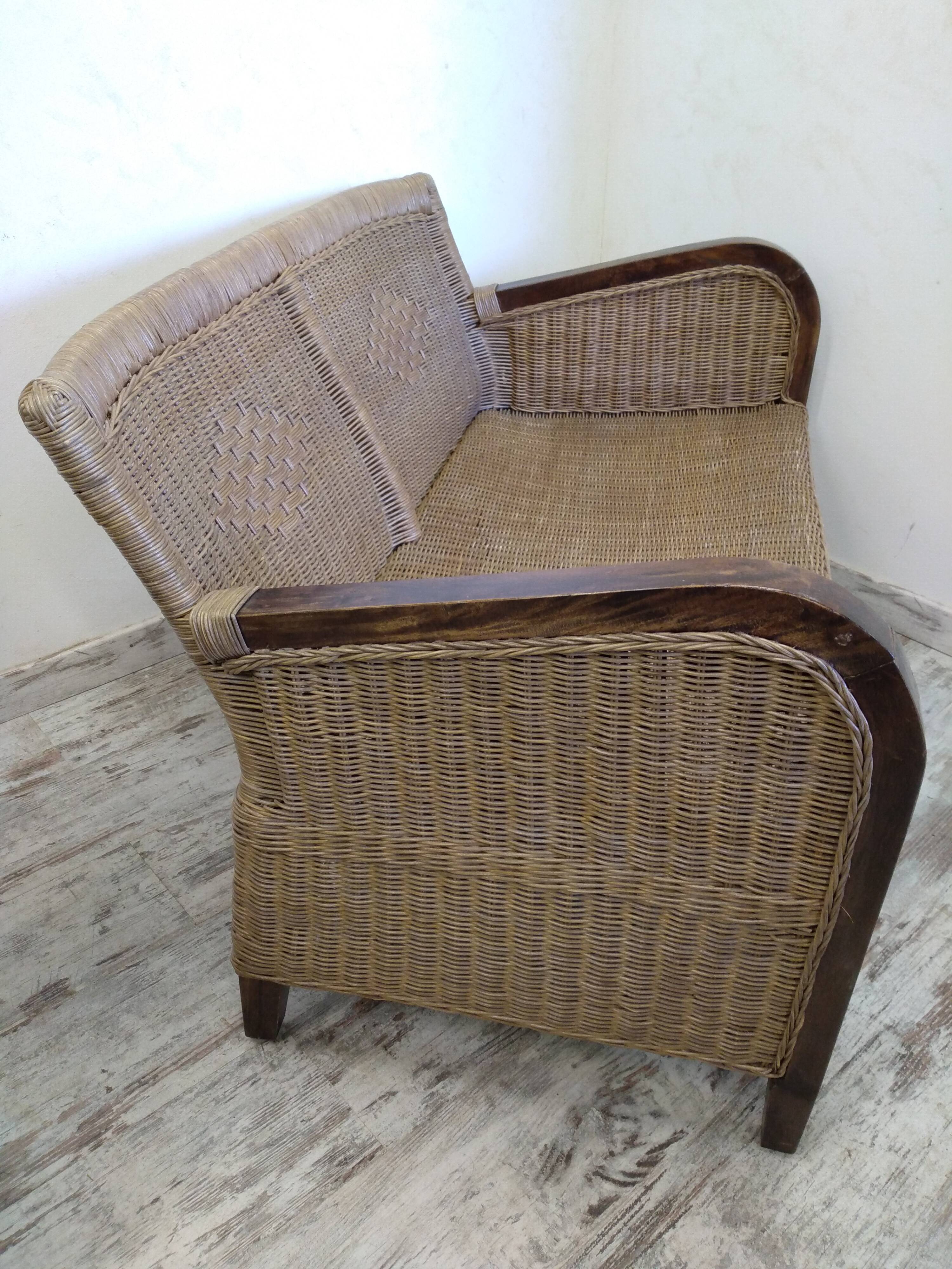Bench seat and armchair in old rattan