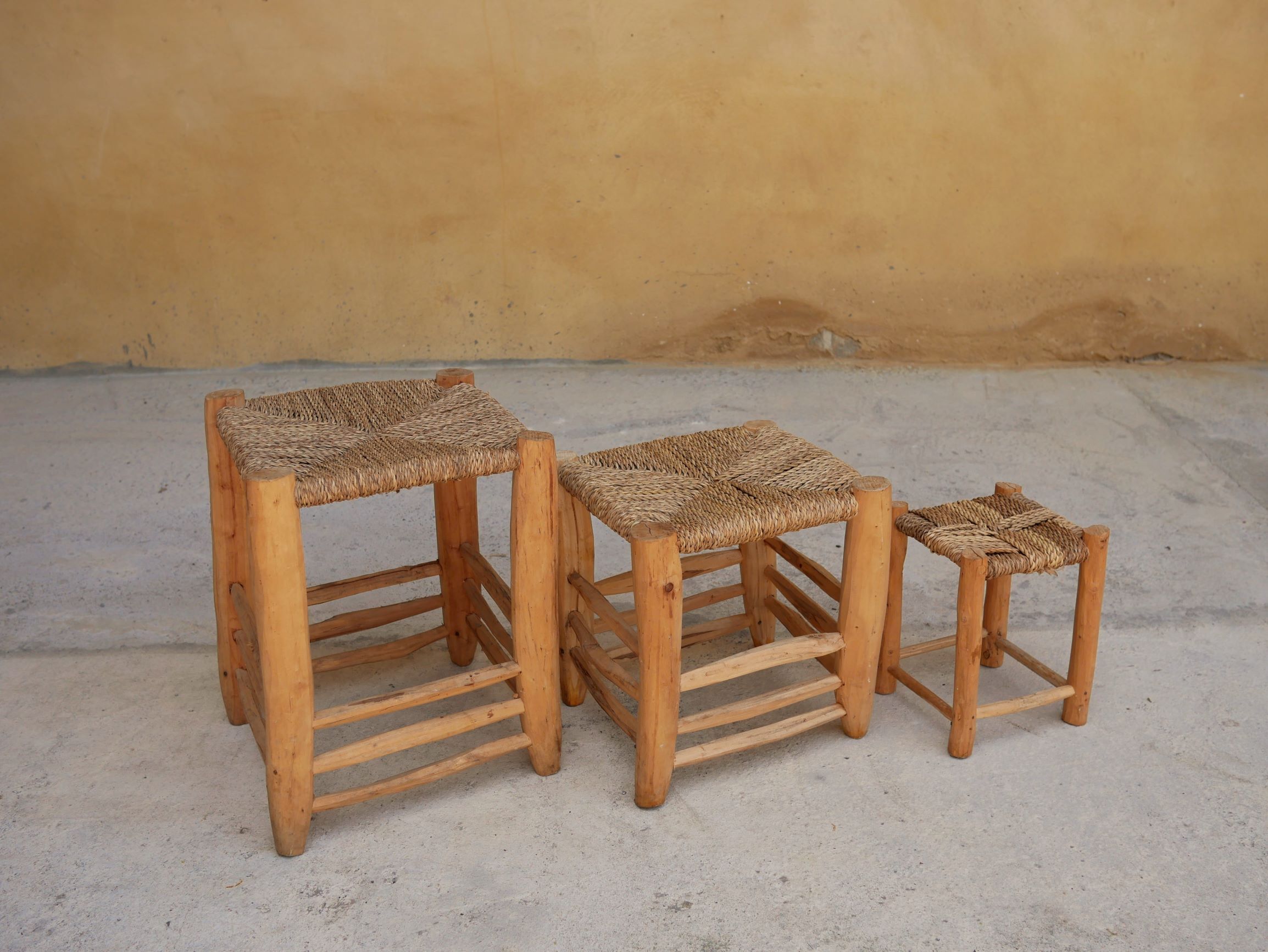 Vintage Berber wooden and straw set
