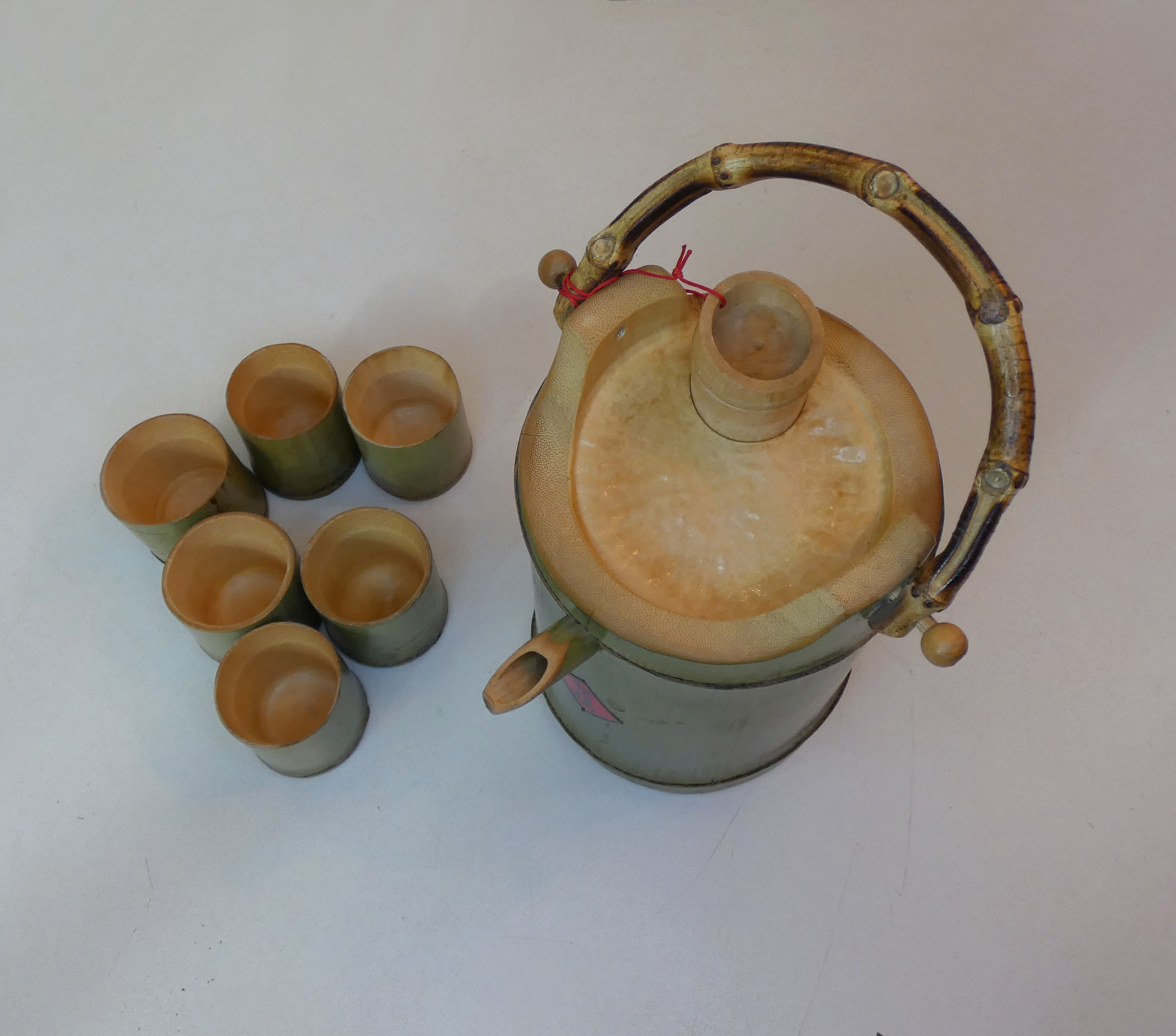 bamboo teapot service and folk art cups