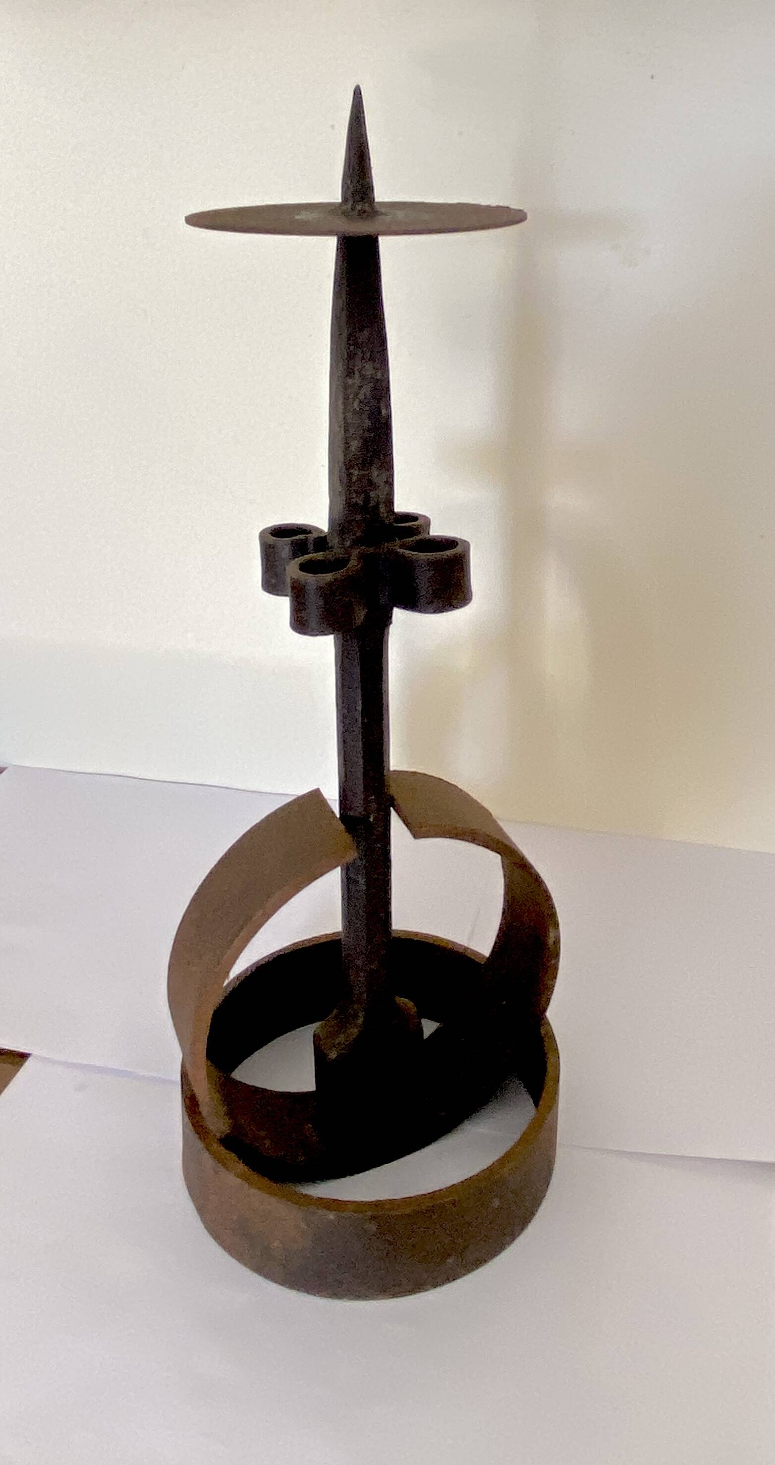 Brutalist Cast Iron Candlestick, 38cm