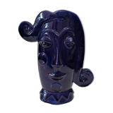 Vase face glazed earthenware blue design XXe Sandra Corina Paris