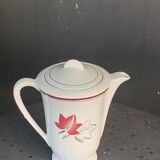 White earthenware coffee pot with red leaf decoration, art deco