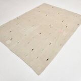 Tapis Kilim Minimaliste Beige Naturel à Motifs Ethniques, 164x225 Cm