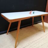 Wooden coffee table, children's desk glass top, interier praha, 1960, Czechoslovakia
