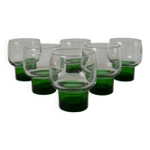 Lot de 6 verres à vin design à pieds verts années 70