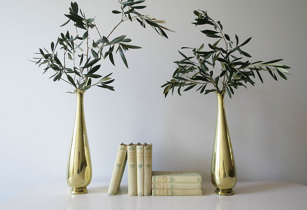 Lot of two brass soliflore vases