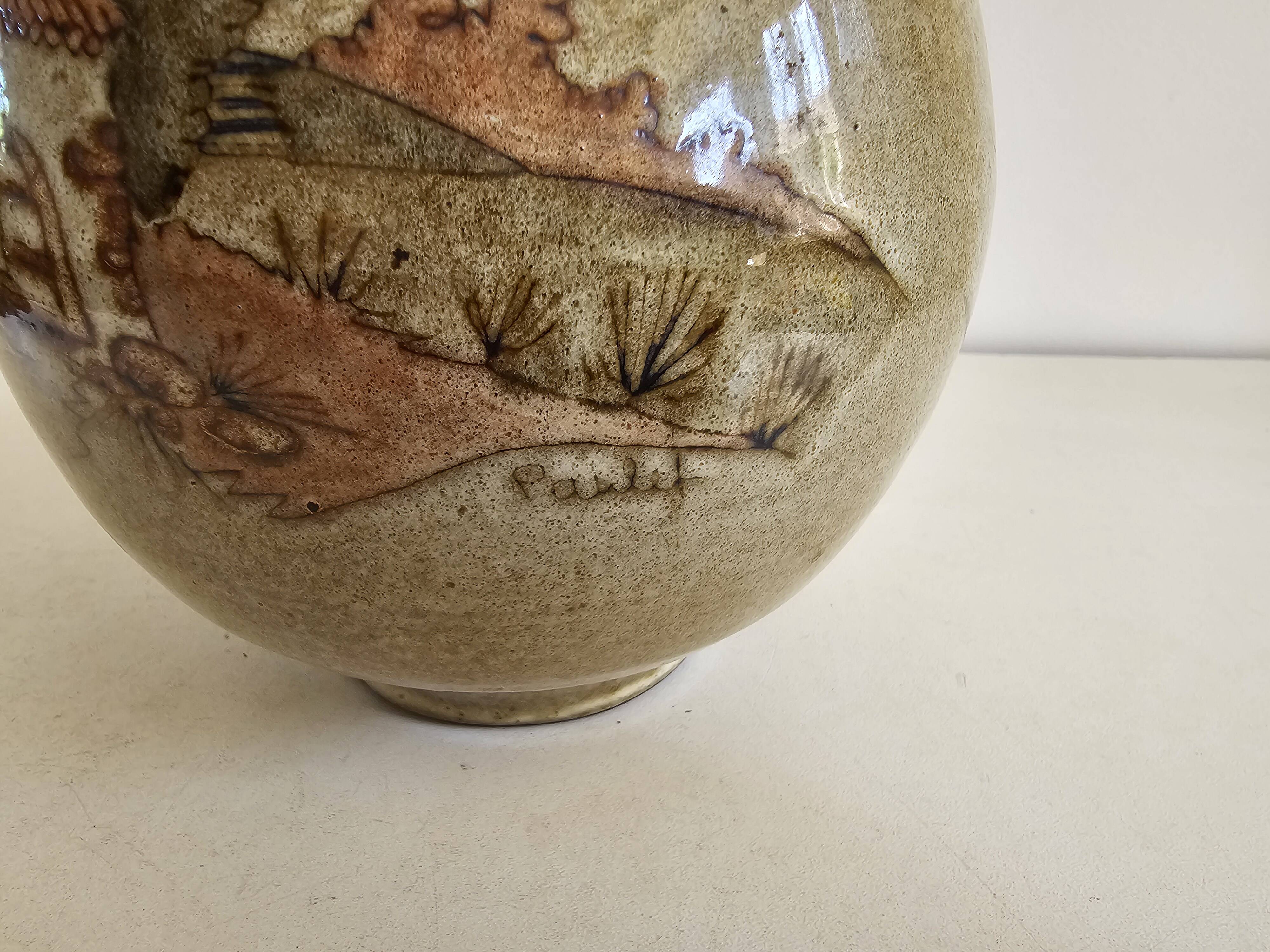 Ceramic vase with Village pattern signed by Jean Paulet - vintage