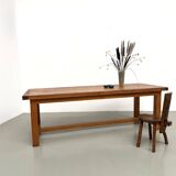 Large modernist farmhouse table in solid beech, thick dowelled top.