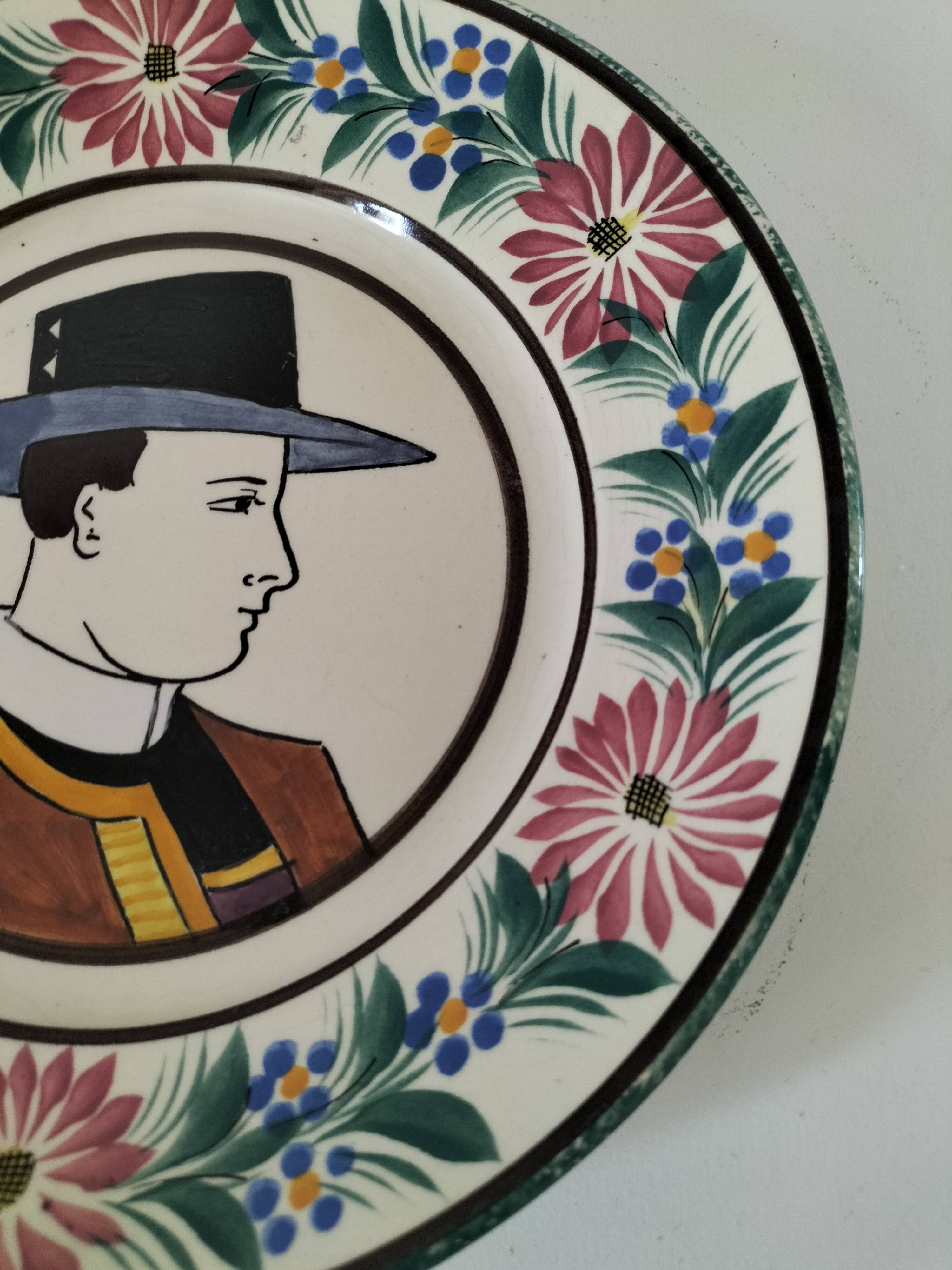 Antique HB Quimper plate – Portrait of a Breton – circa 1930