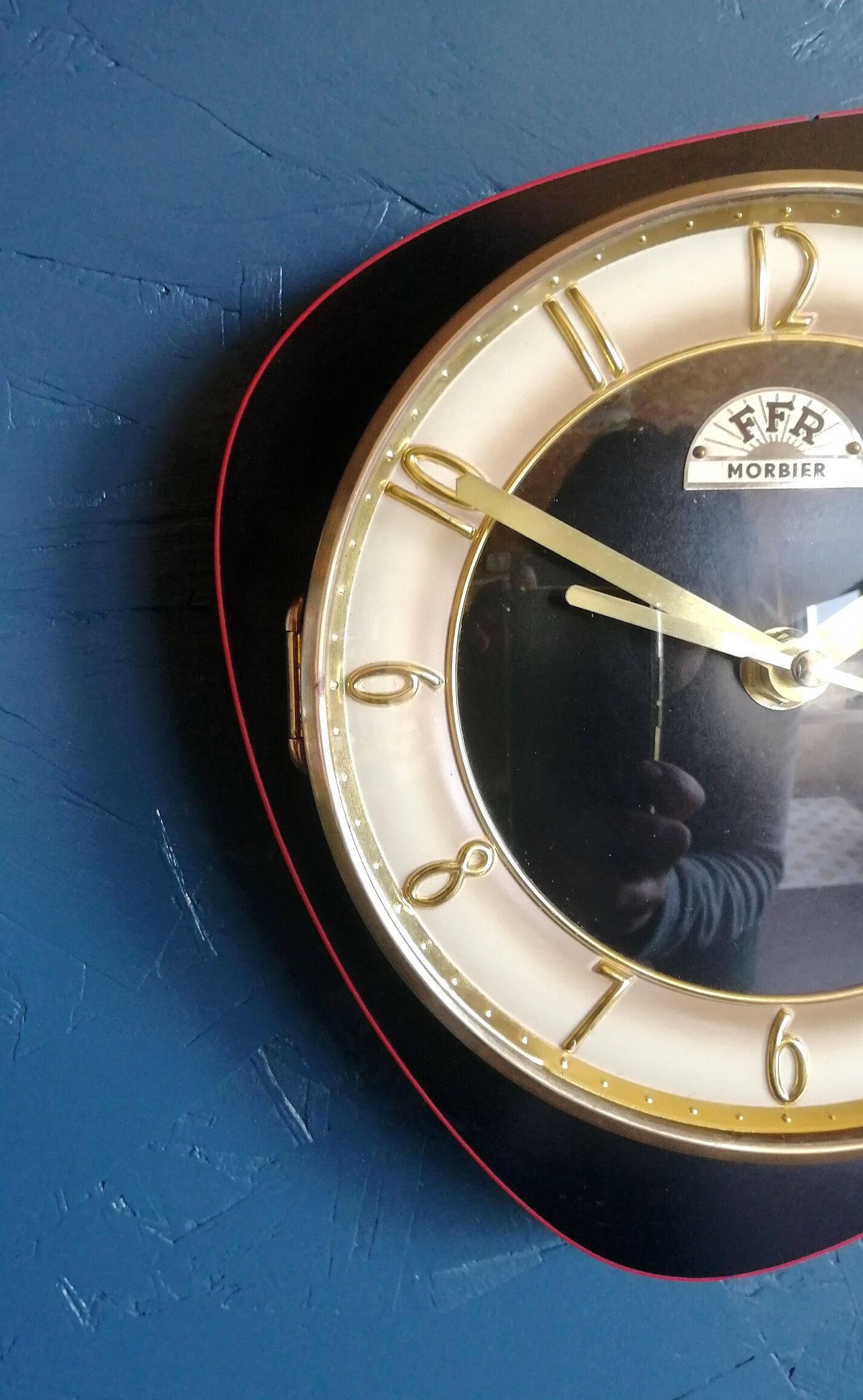 Vintage clock, wall clock "FFR Morbier red and black"