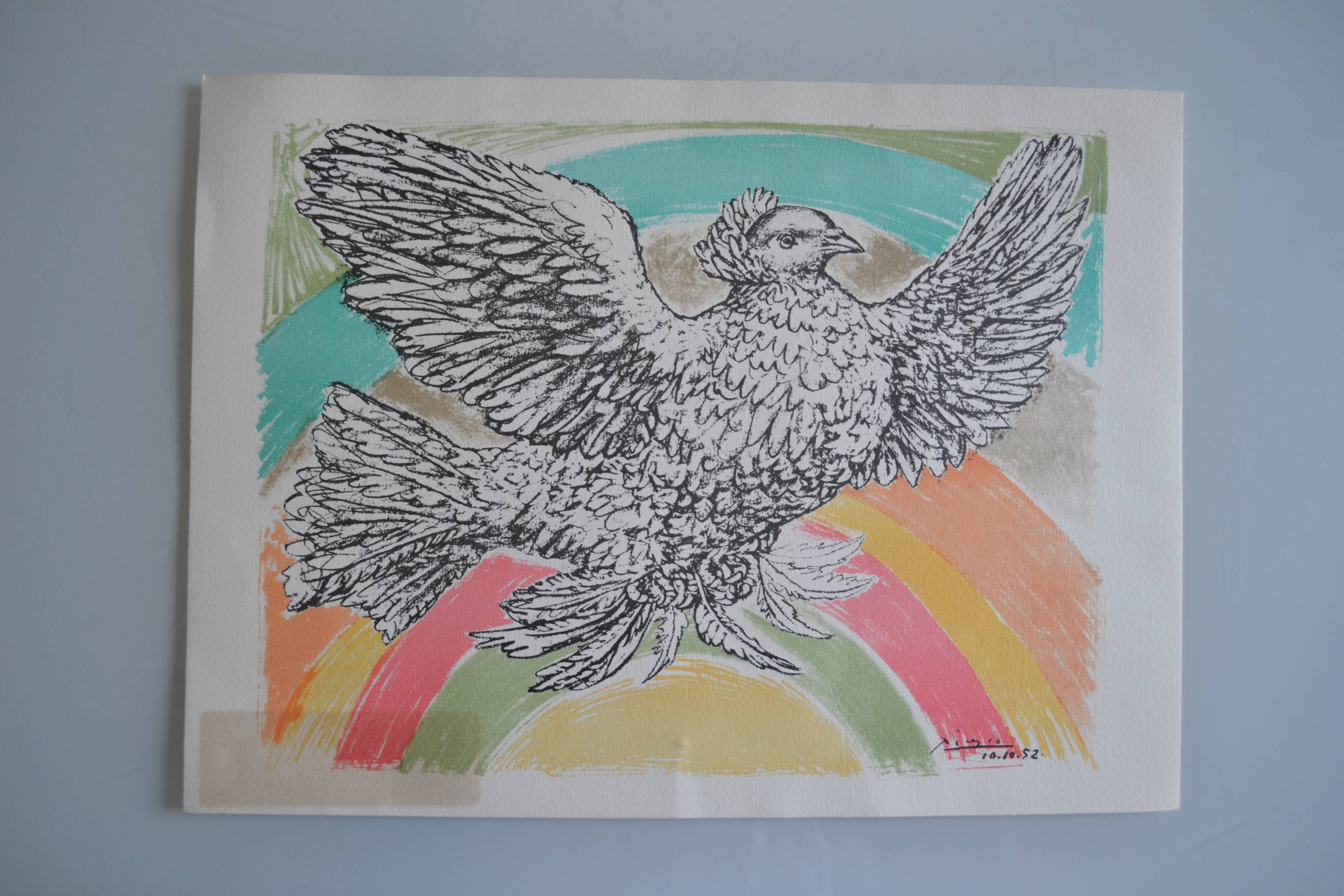 Picasso original lithograph 1952 Dove with a rainbow 38x28cm