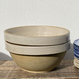 Duo of large salad bowl in beige and white vintage countryside