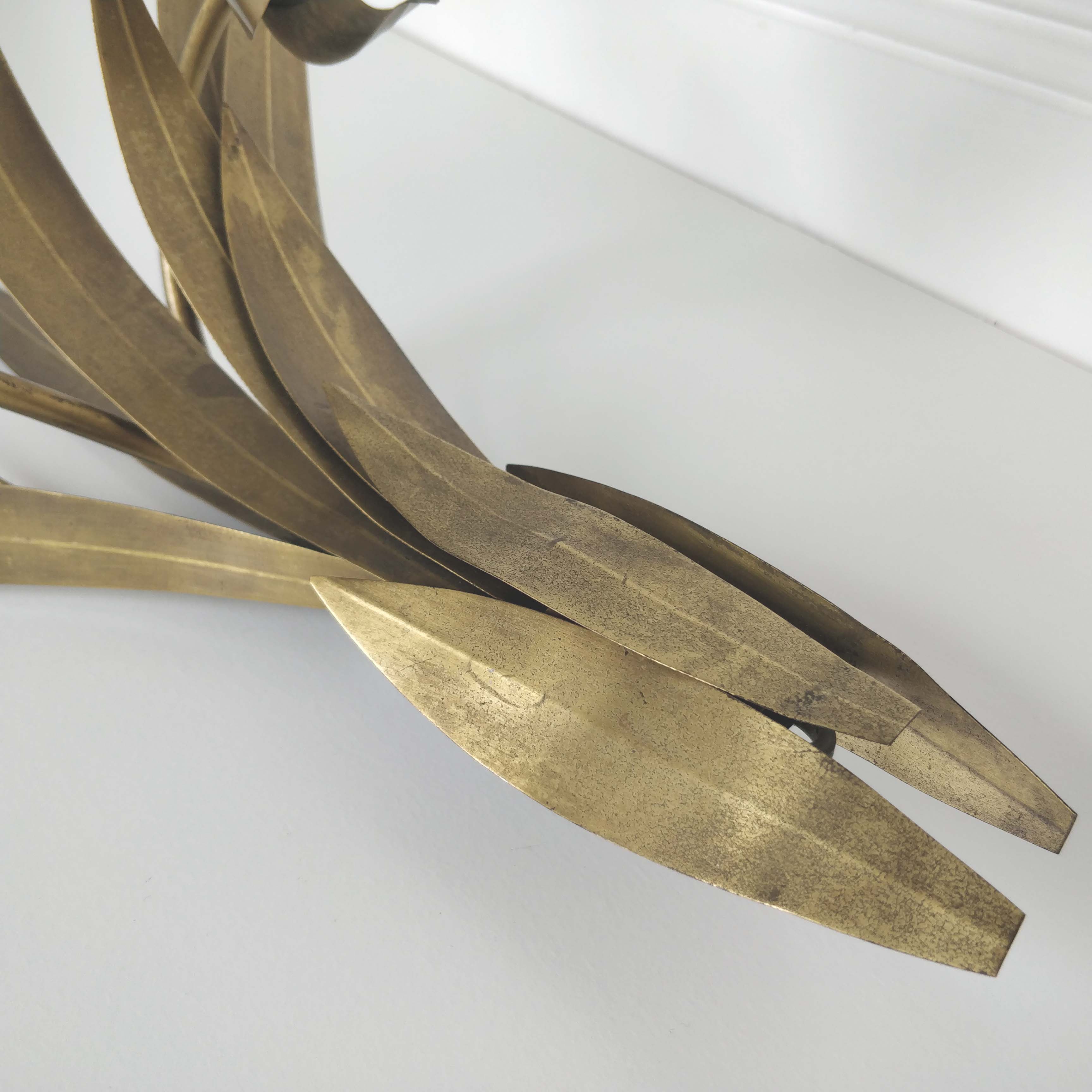 Pair reed and brass leaves sconces