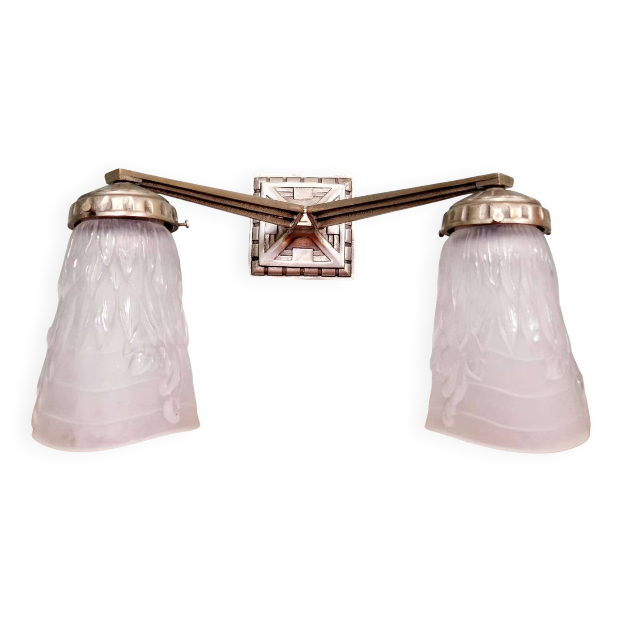 Art Deco double wall light in nickel-plated bronze, Lustrerie Bruxelloise, 1920-30
