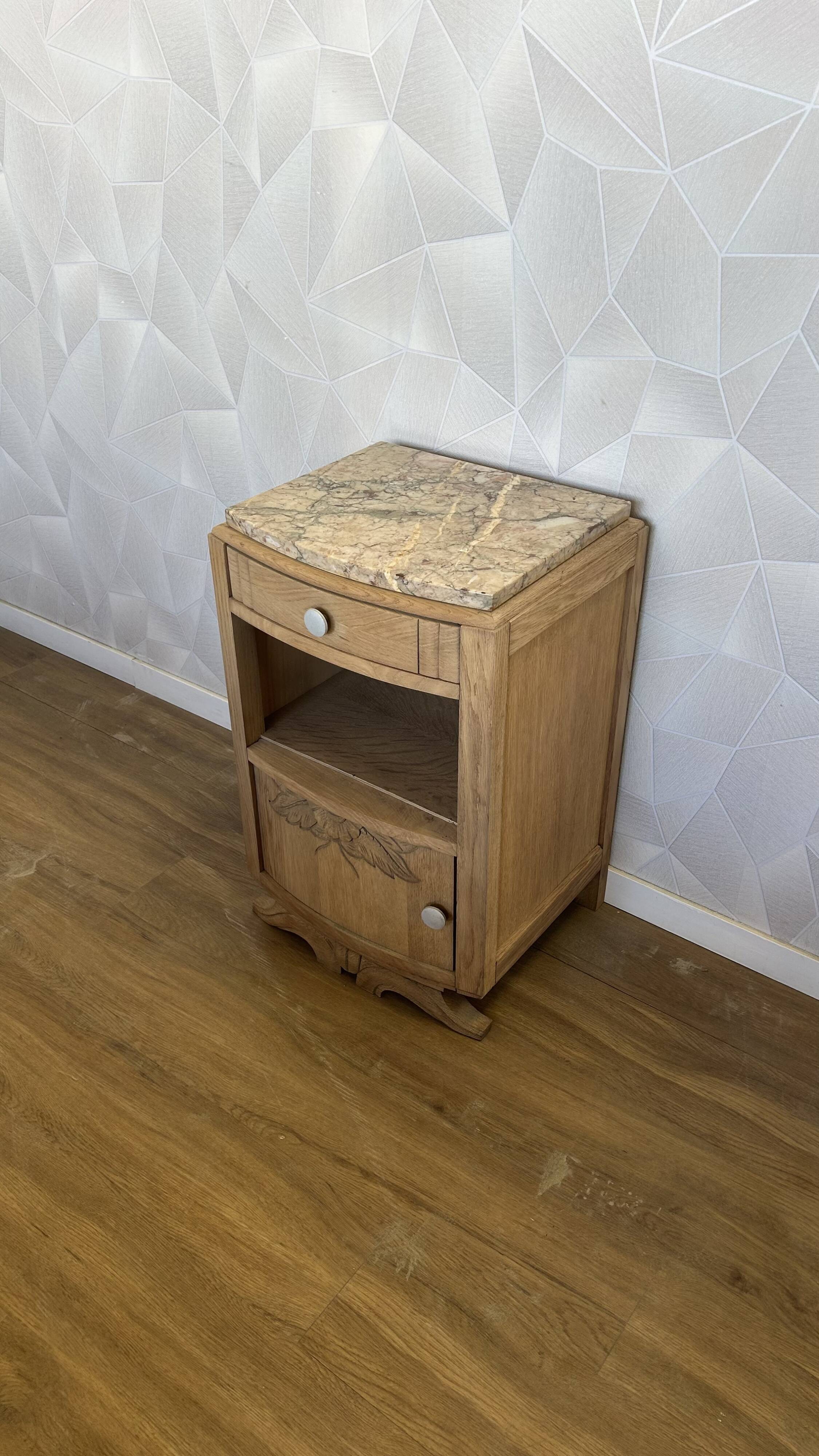 Art Deco bedside table in solid oak