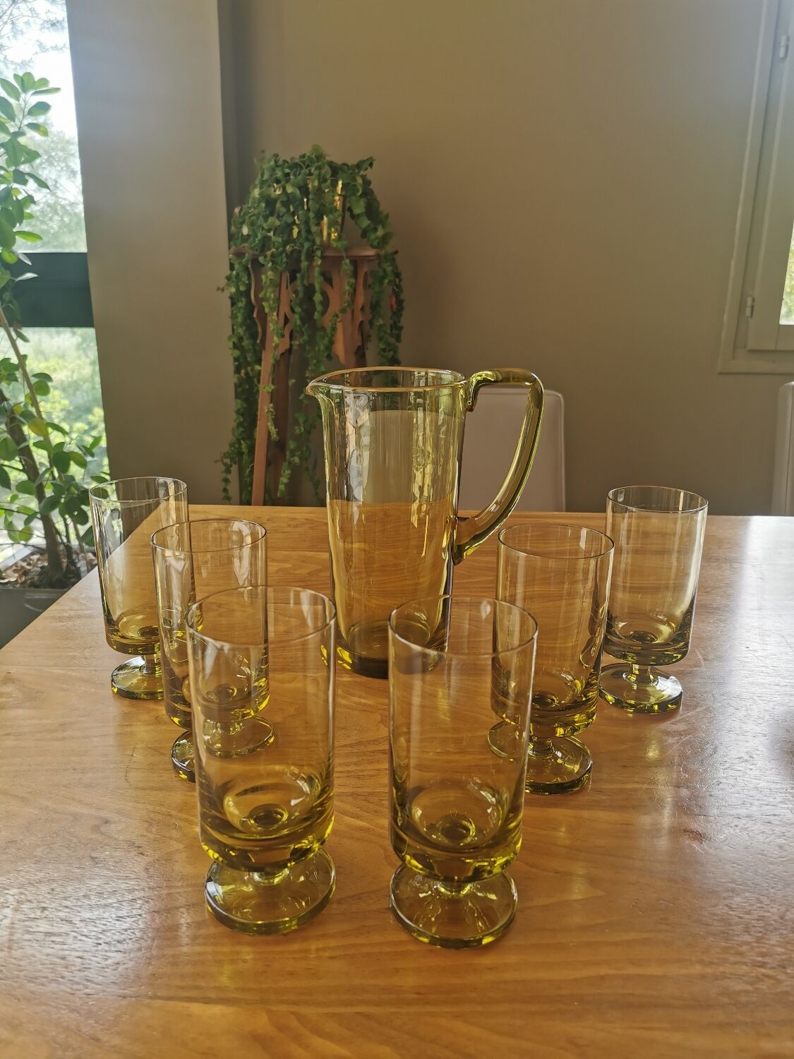 Vintage green glass orangeade service
