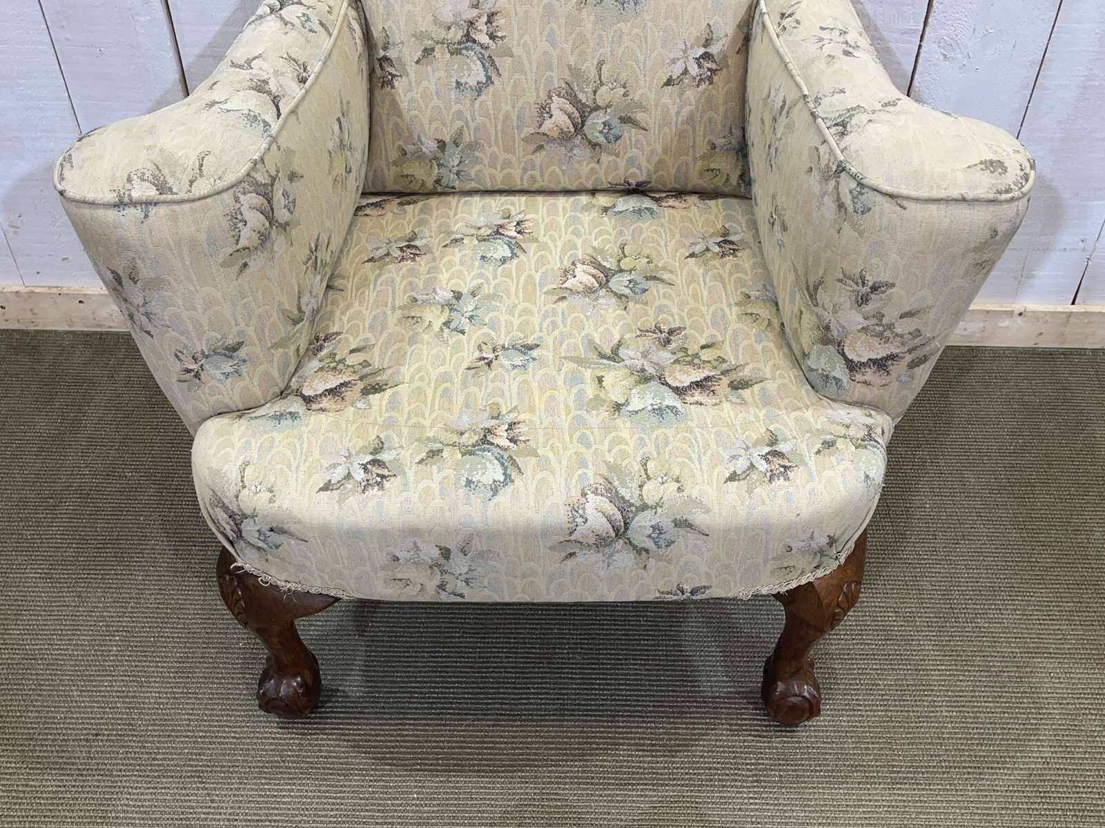 1930s English Chippendale walnut armchair