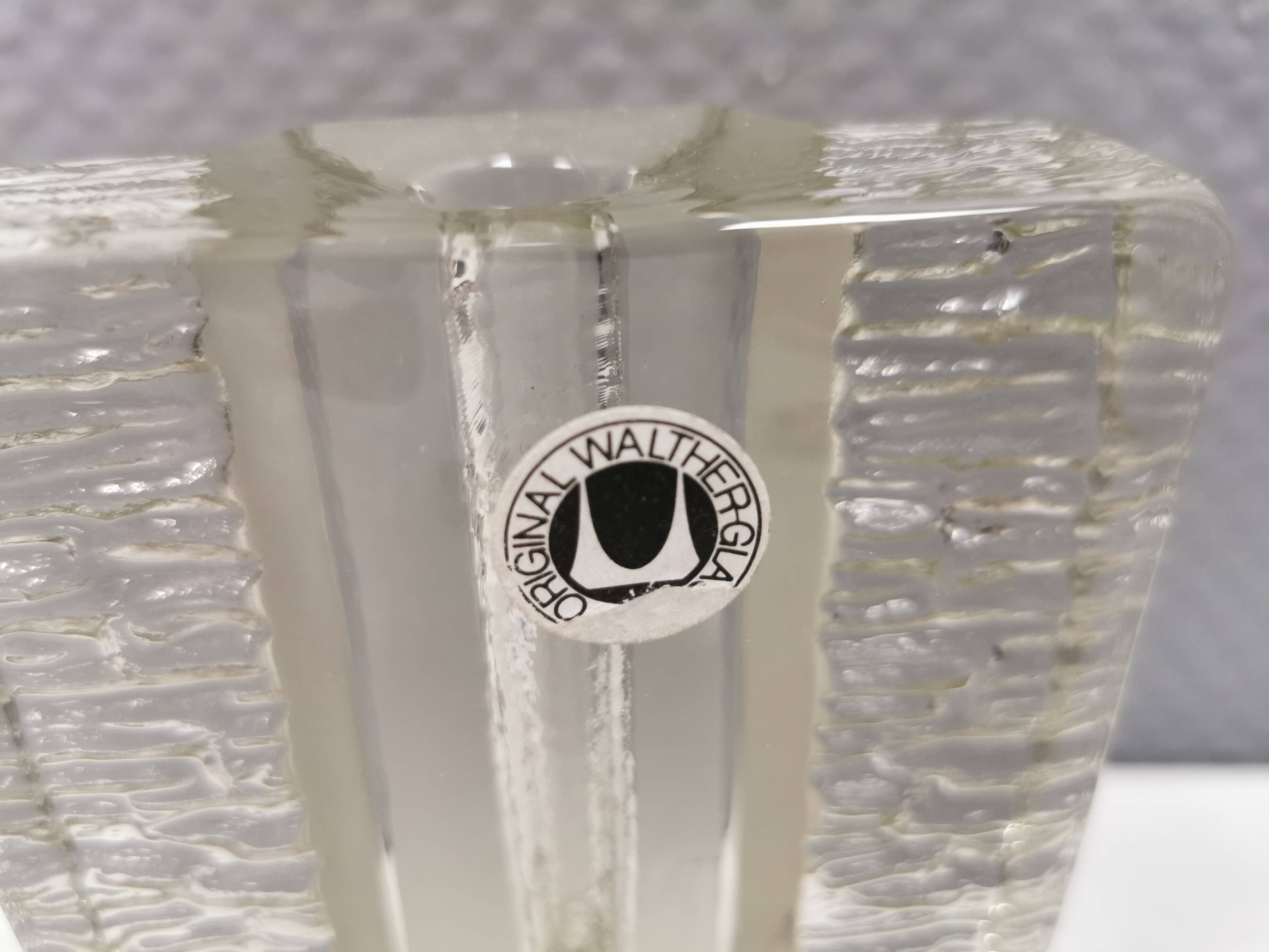 Pukeberg Walther Glass rectangular “solifleur” glass vase with one stem.