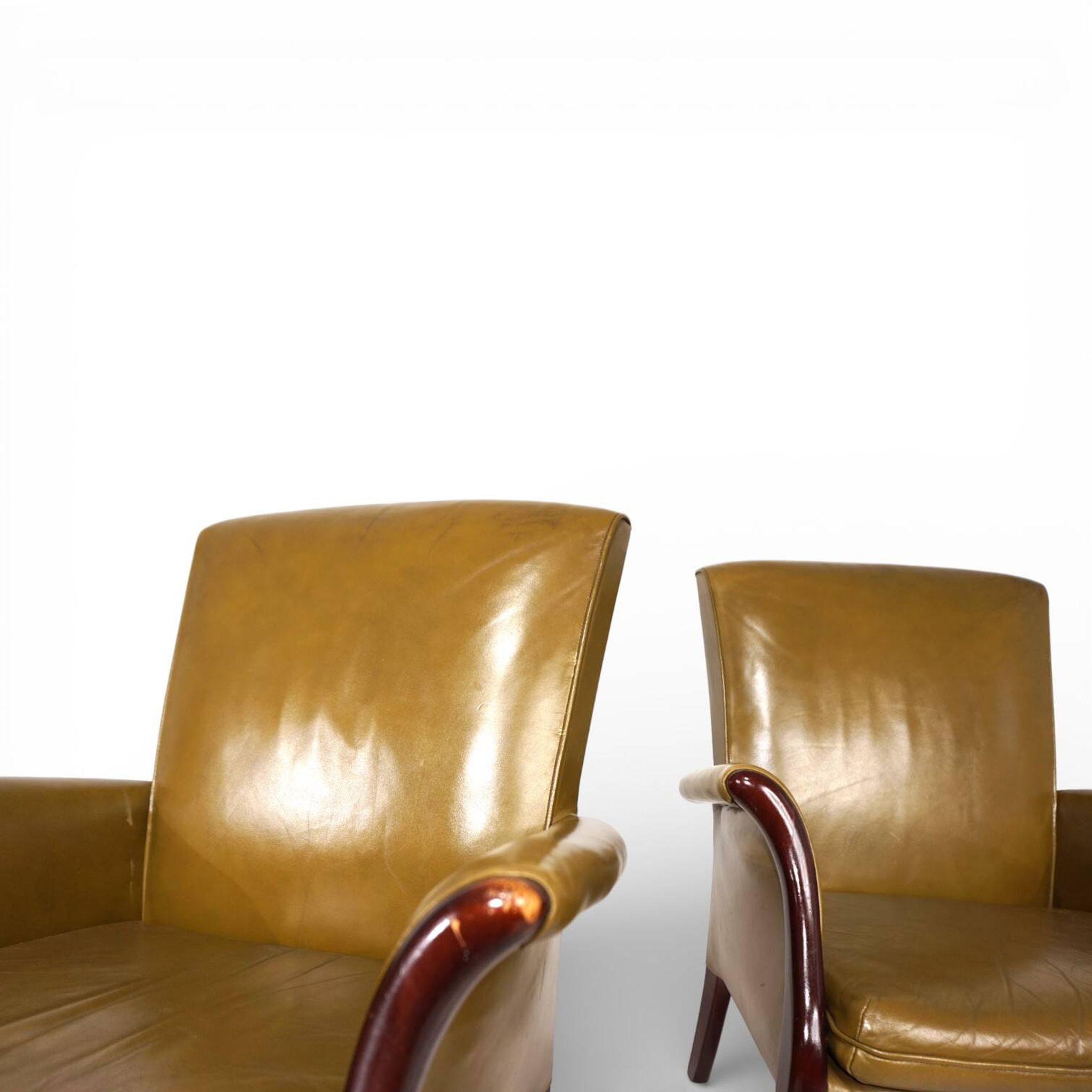 Set of two moss green Froxfield leather armchairs by Parker Knoll, 1960