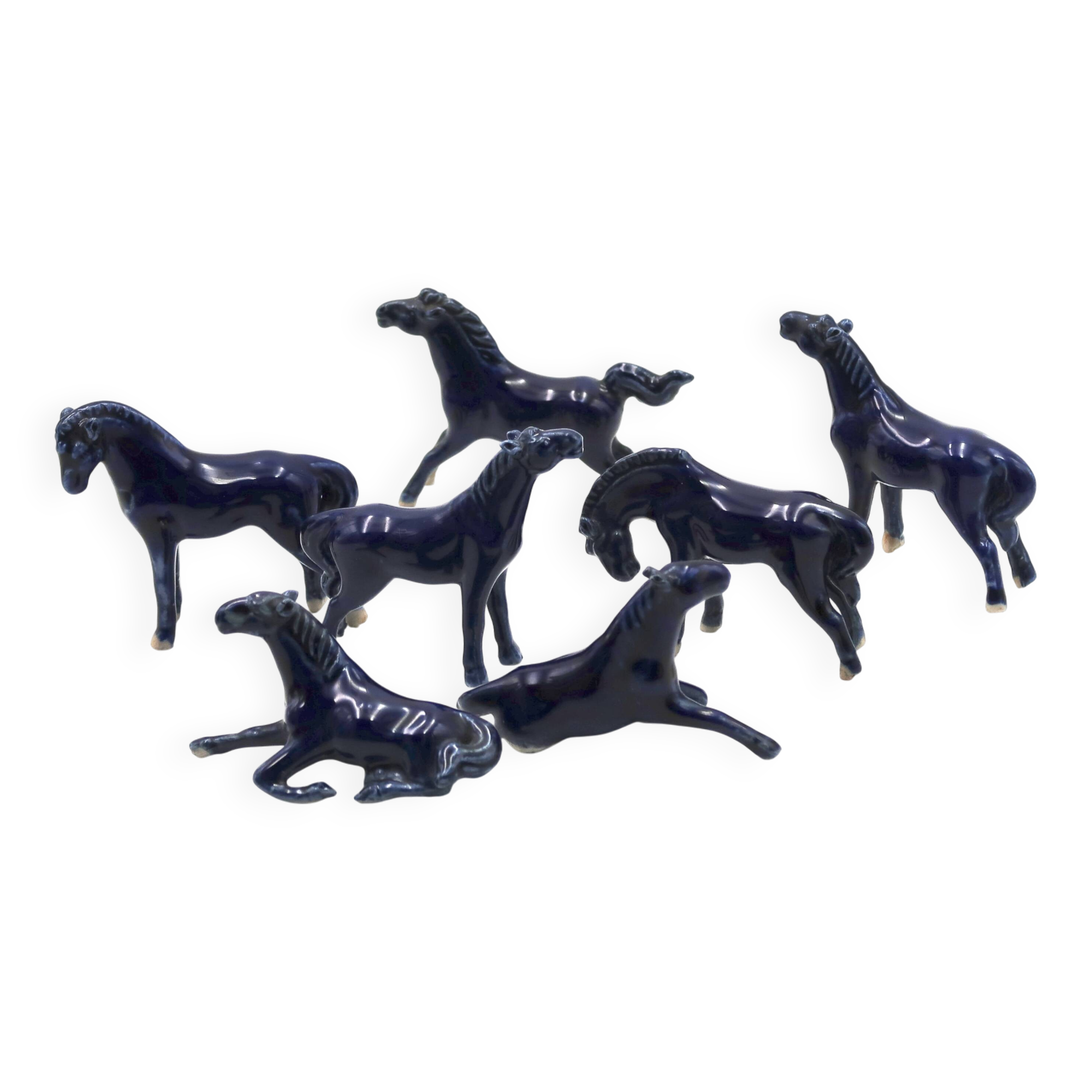 Blue porcelain happiness horses, 1970s