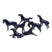 Chevaux du bonheur en porcelaine bleue, années 70