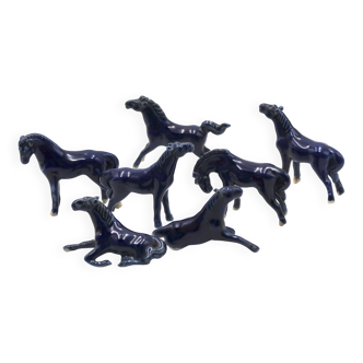 Blue porcelain happiness horses, 1970s