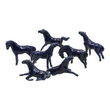 Blue porcelain happiness horses, 1970s