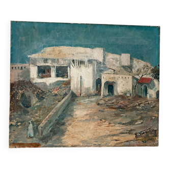 Bab-Azoun Gate, Algiers, oil on canvas signed