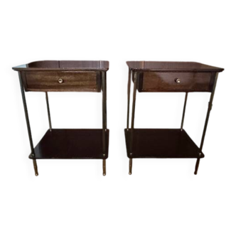 Paire de tables de chevets vintage en acajou -  lampes de chevet