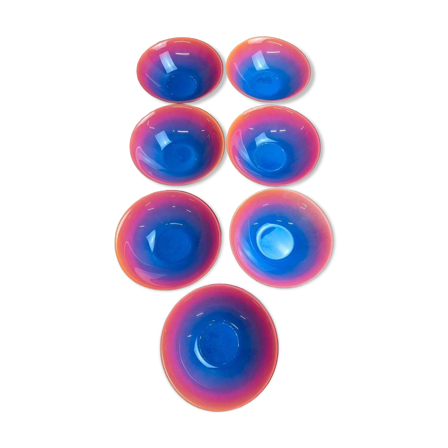 Set of 7 vintage coloured Luminarc bowls
