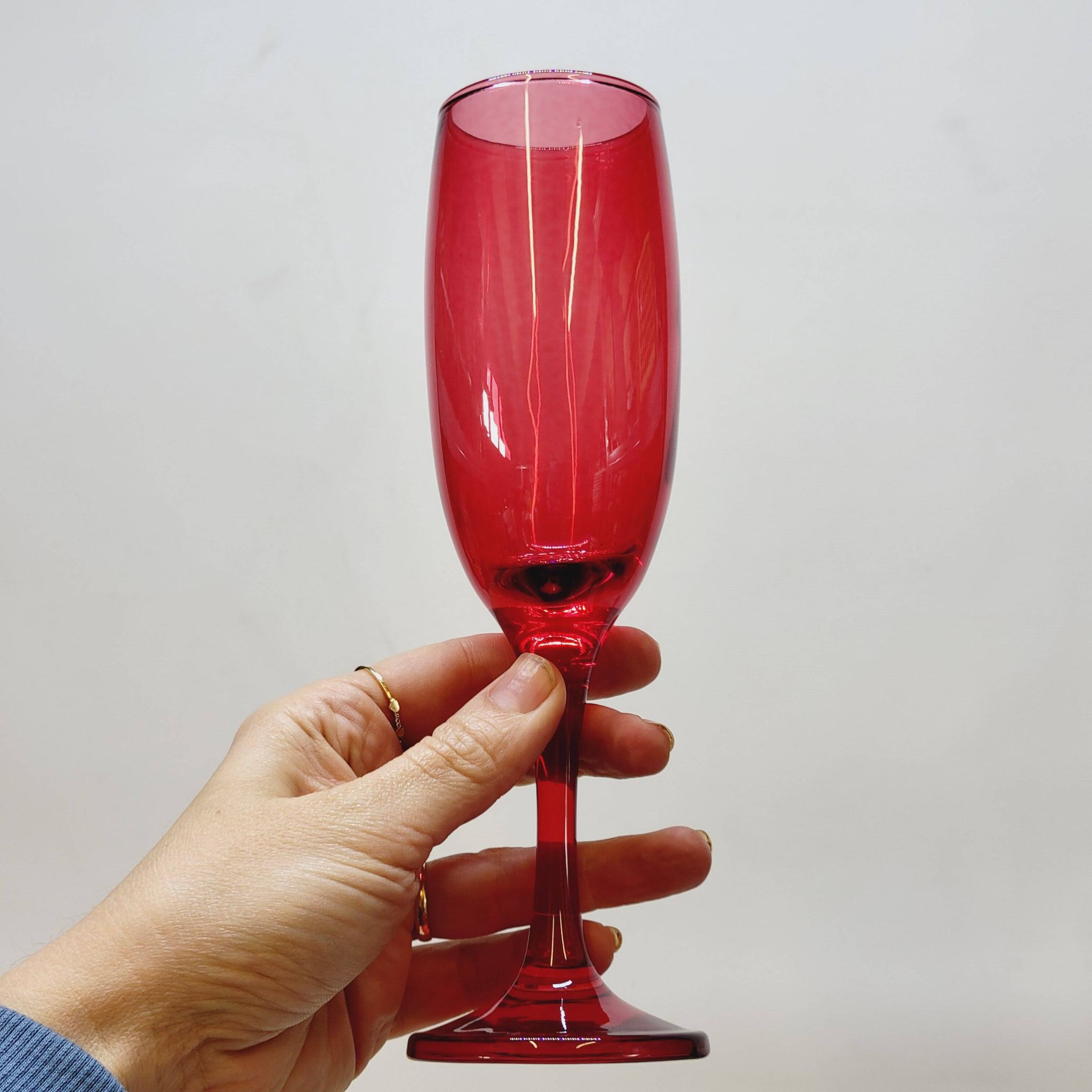 6 multicolored glass champagne flutes red orange yellow green blue purple