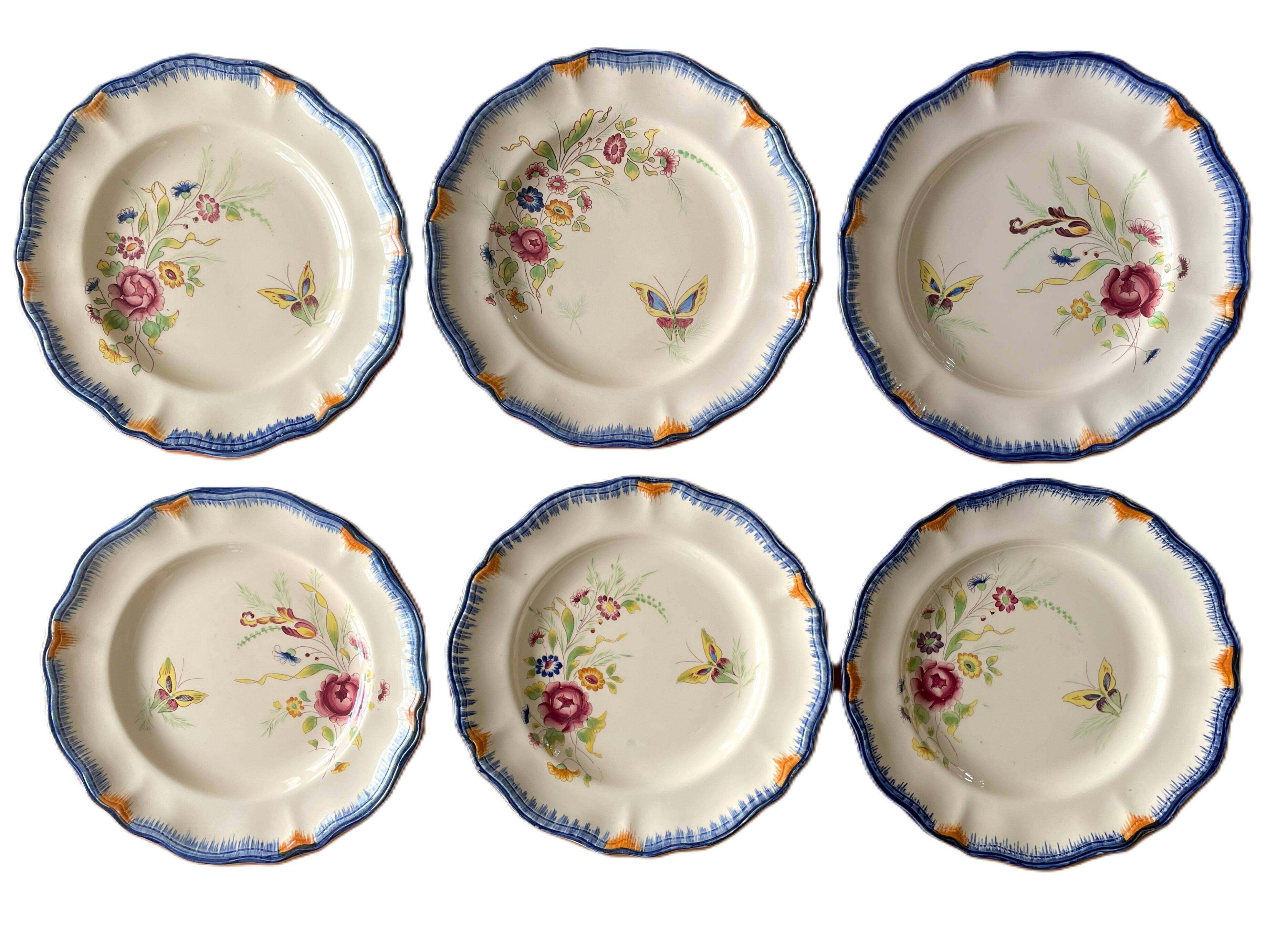 6 large old flat plates in LONGCHAMP earthenware