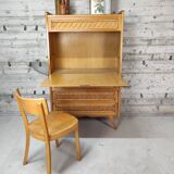 Vintage wood and rattan secretary