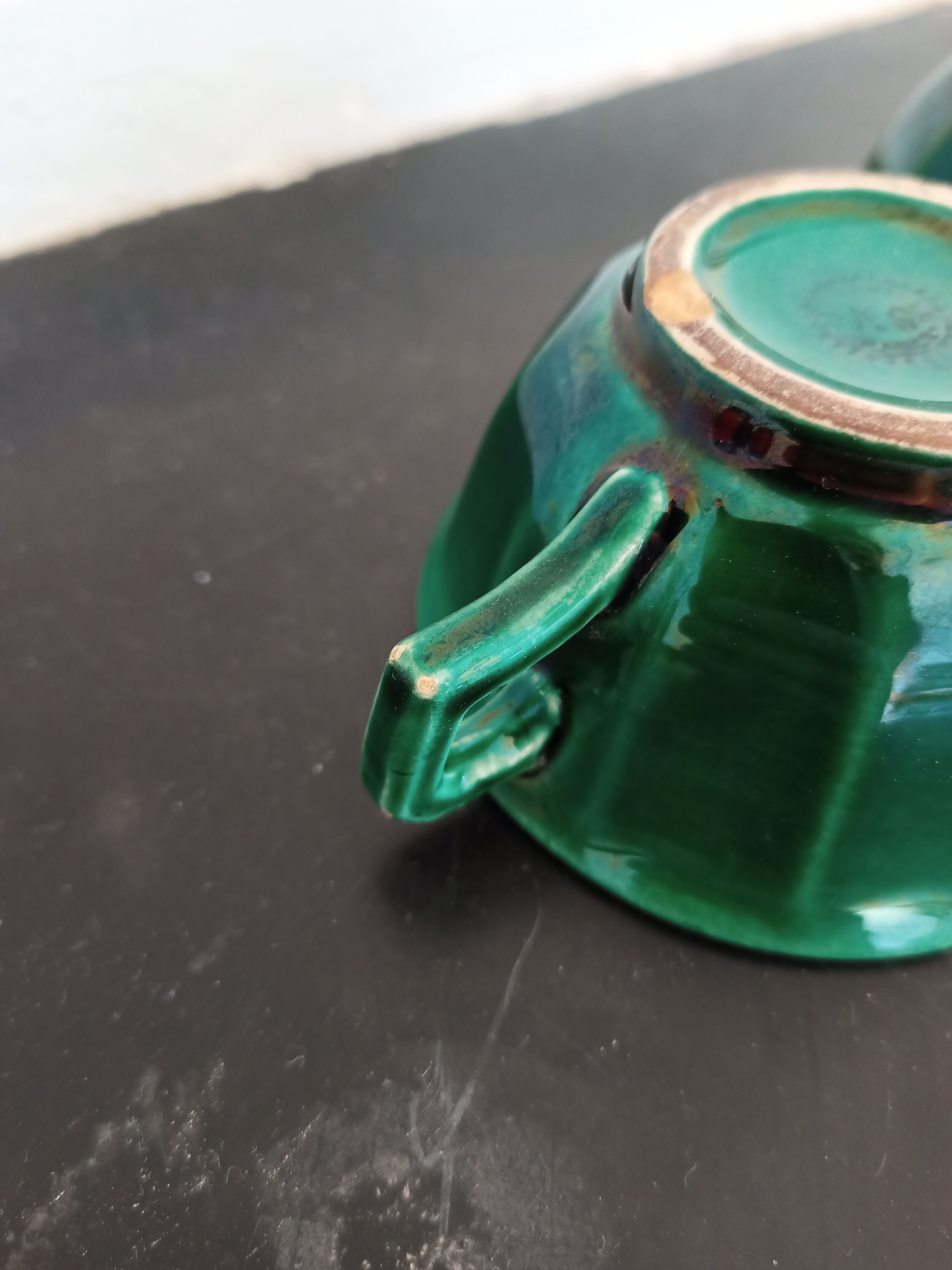 Pair of green ceramic cups K G Lunéville antique