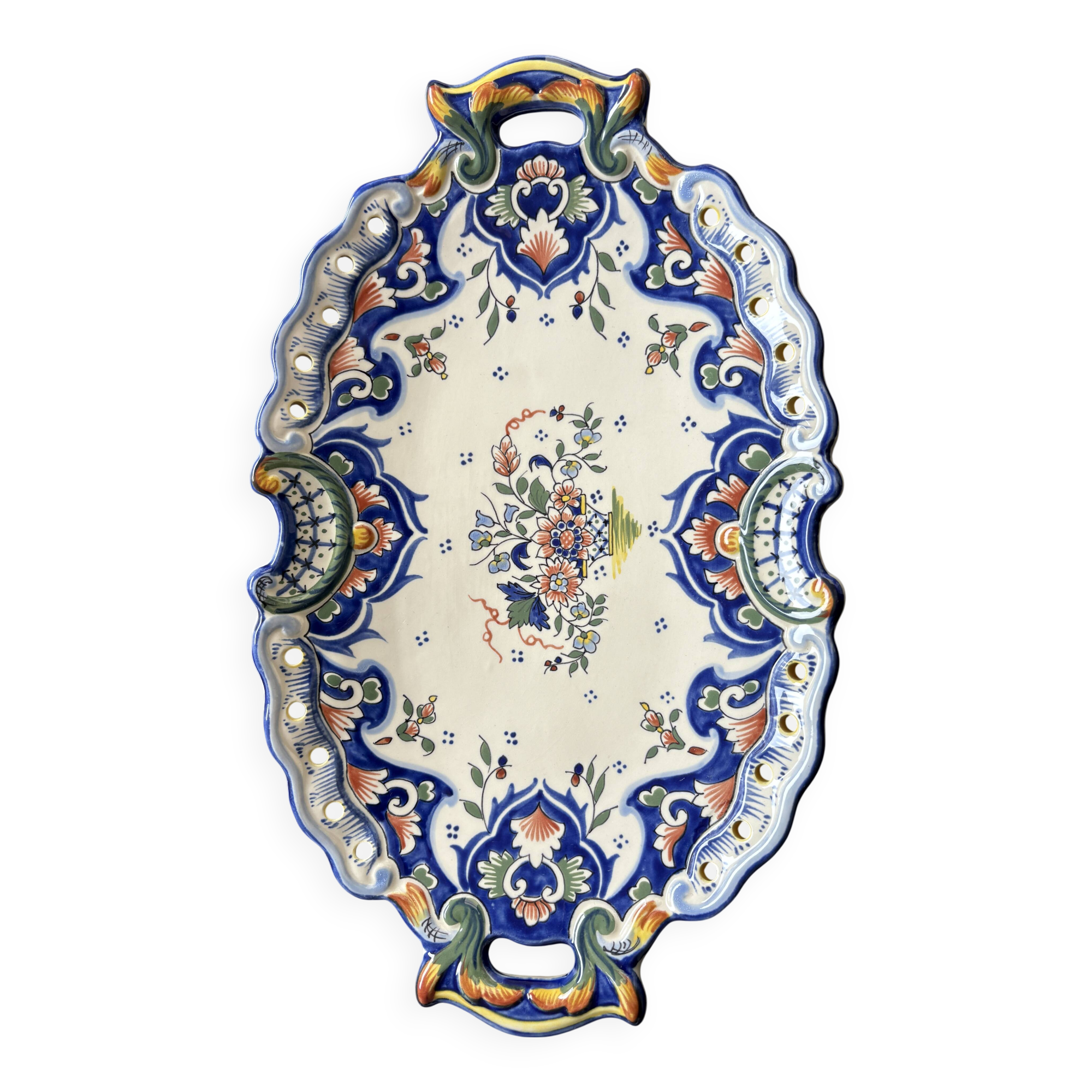 Oval dish with Desvres Fourmaintraux Rouen decoration