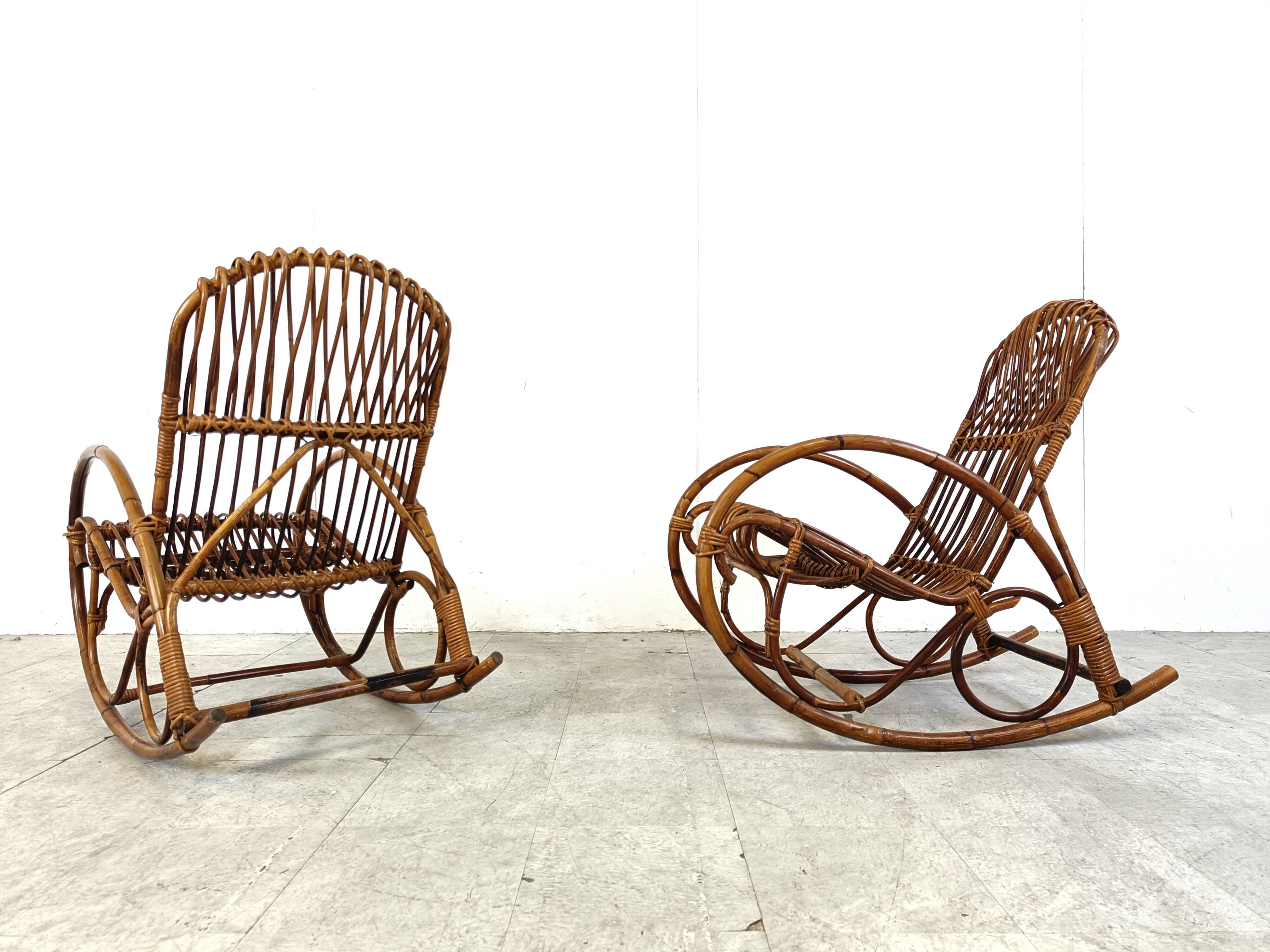Vintage bamboo rocking chairs, 1960s, set of 4