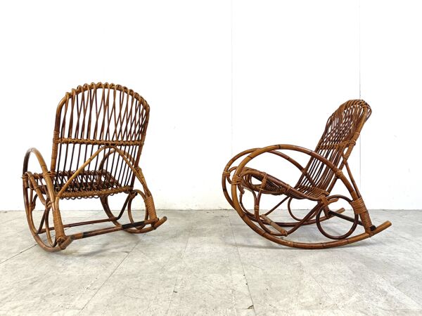 Rocking-chairs vintage en bambou, 1960, set de 4