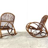 Vintage bamboo rocking chairs, 1960s, set of 4